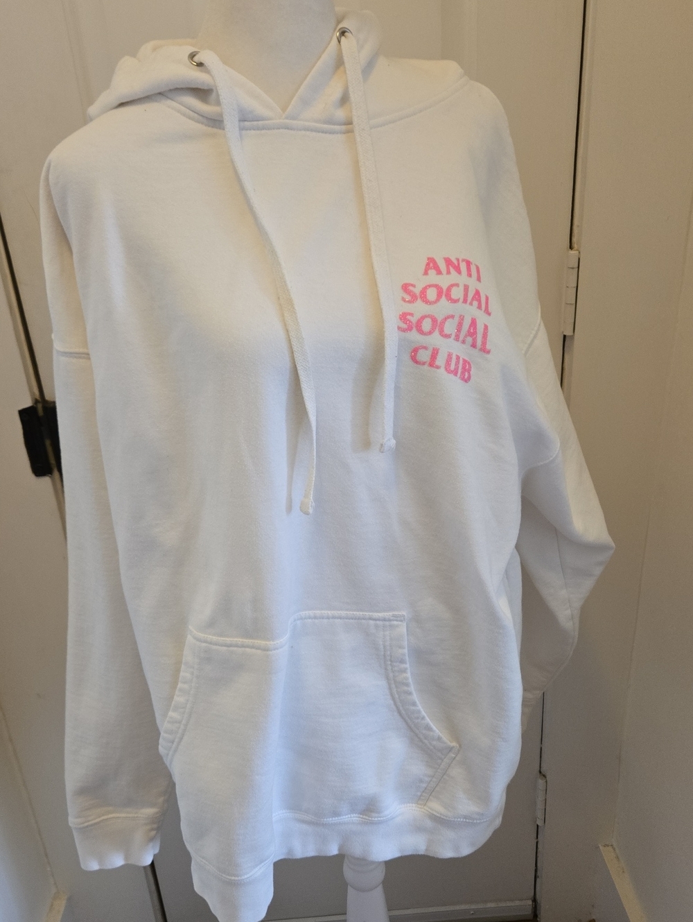 Anti Social Social Club White With Pink Glitter Letters Hoodie XL